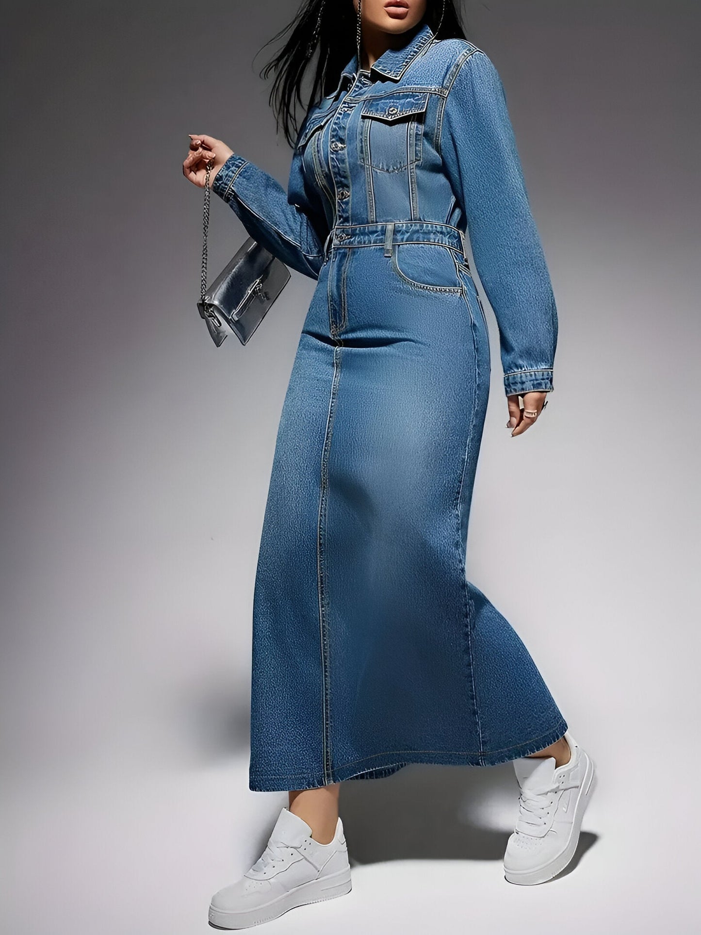 Jacinta | Stylée robe à manches longues en denim