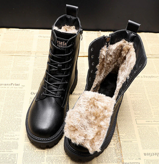 Delphine - Bottes d'hiver en cuir noir