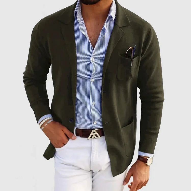 Benno - cardigan pour homme avec boutons, poches et col à revers décontractés, couleur unie, manches longues