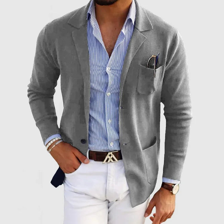 Benno - cardigan pour homme avec boutons, poches et col à revers décontractés, couleur unie, manches longues