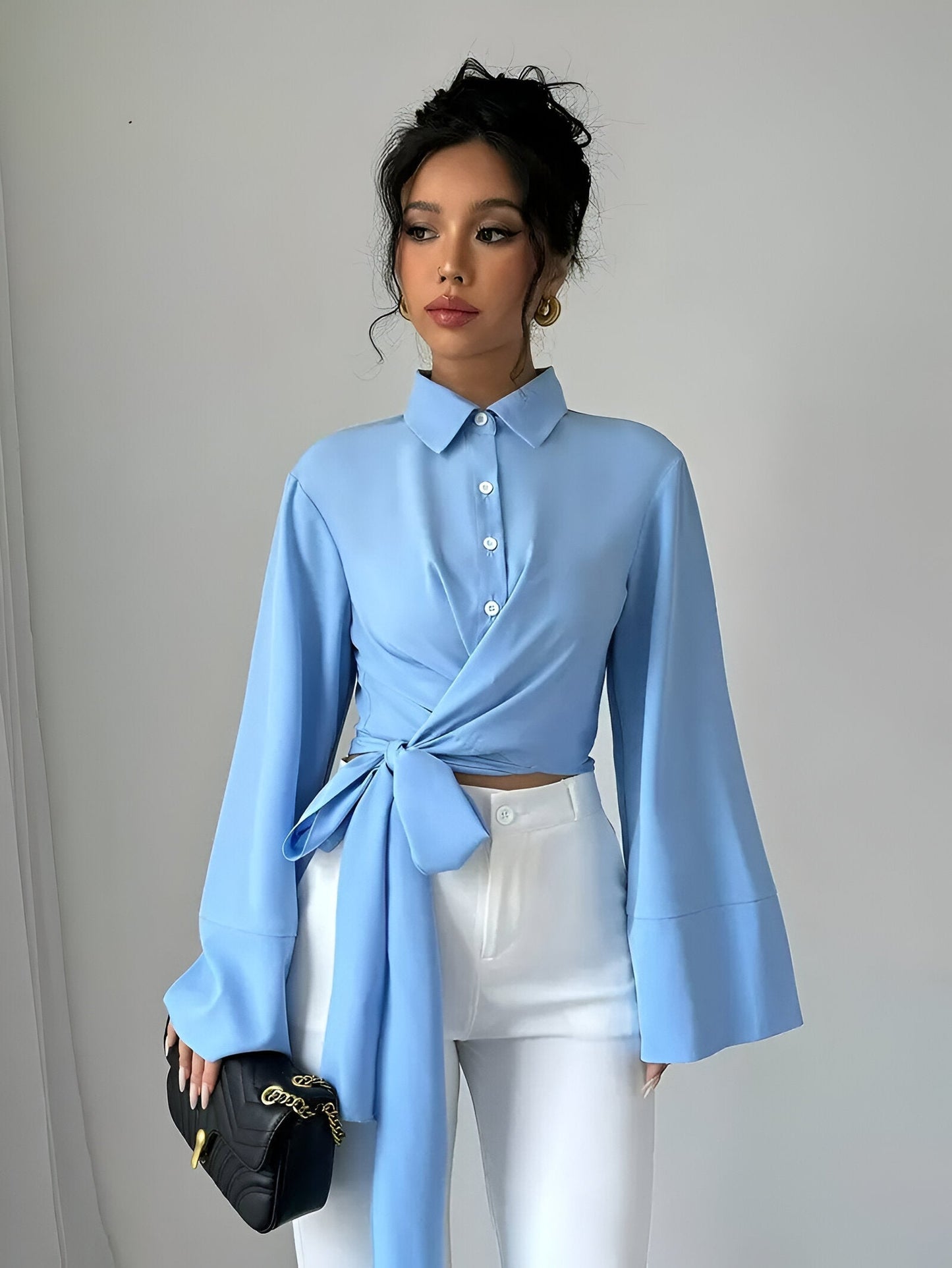 Adrielle | Tendance crop top avec nœud et manches cloches