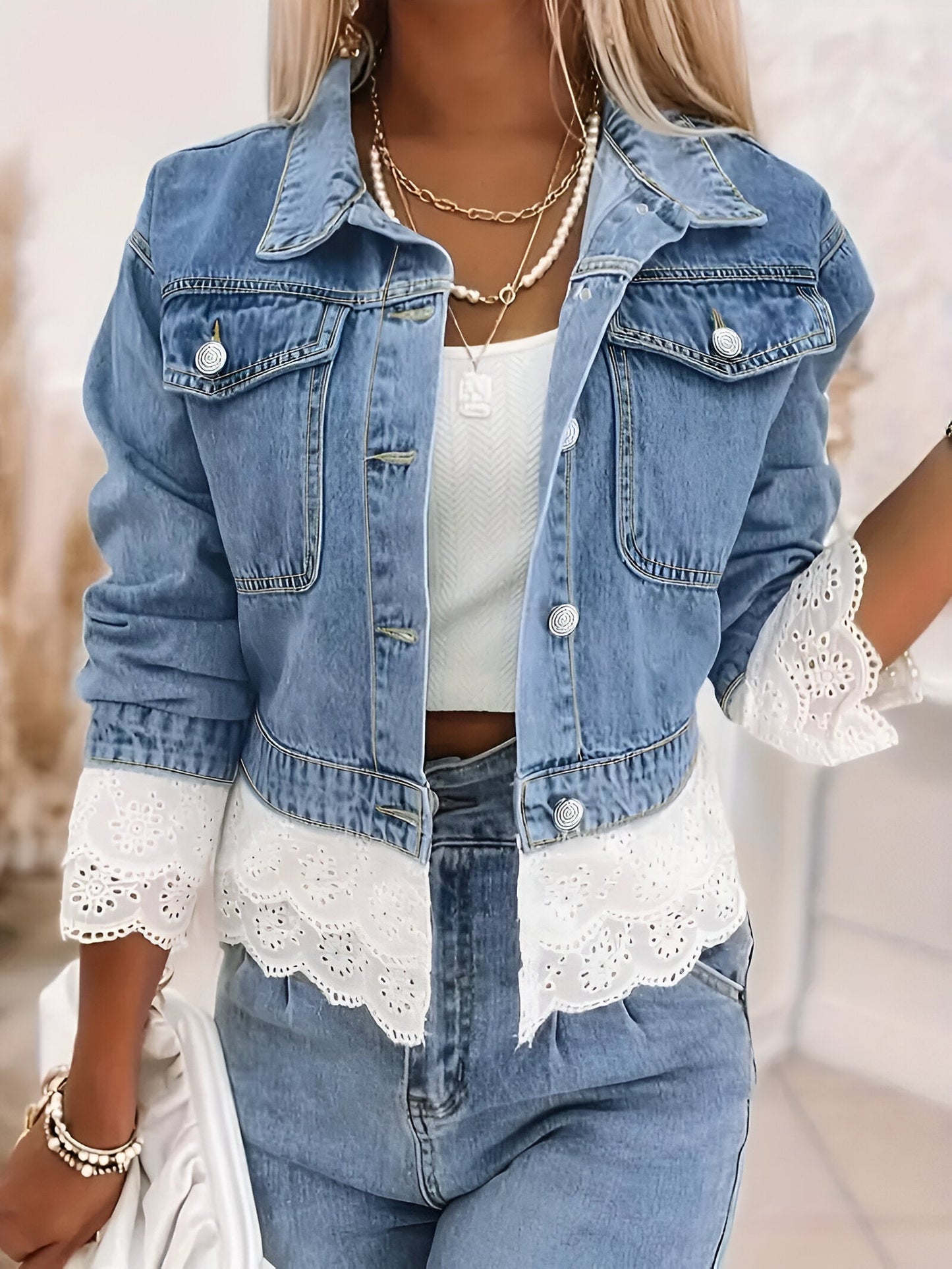 Joceline | Veste denim chic avec dentelle