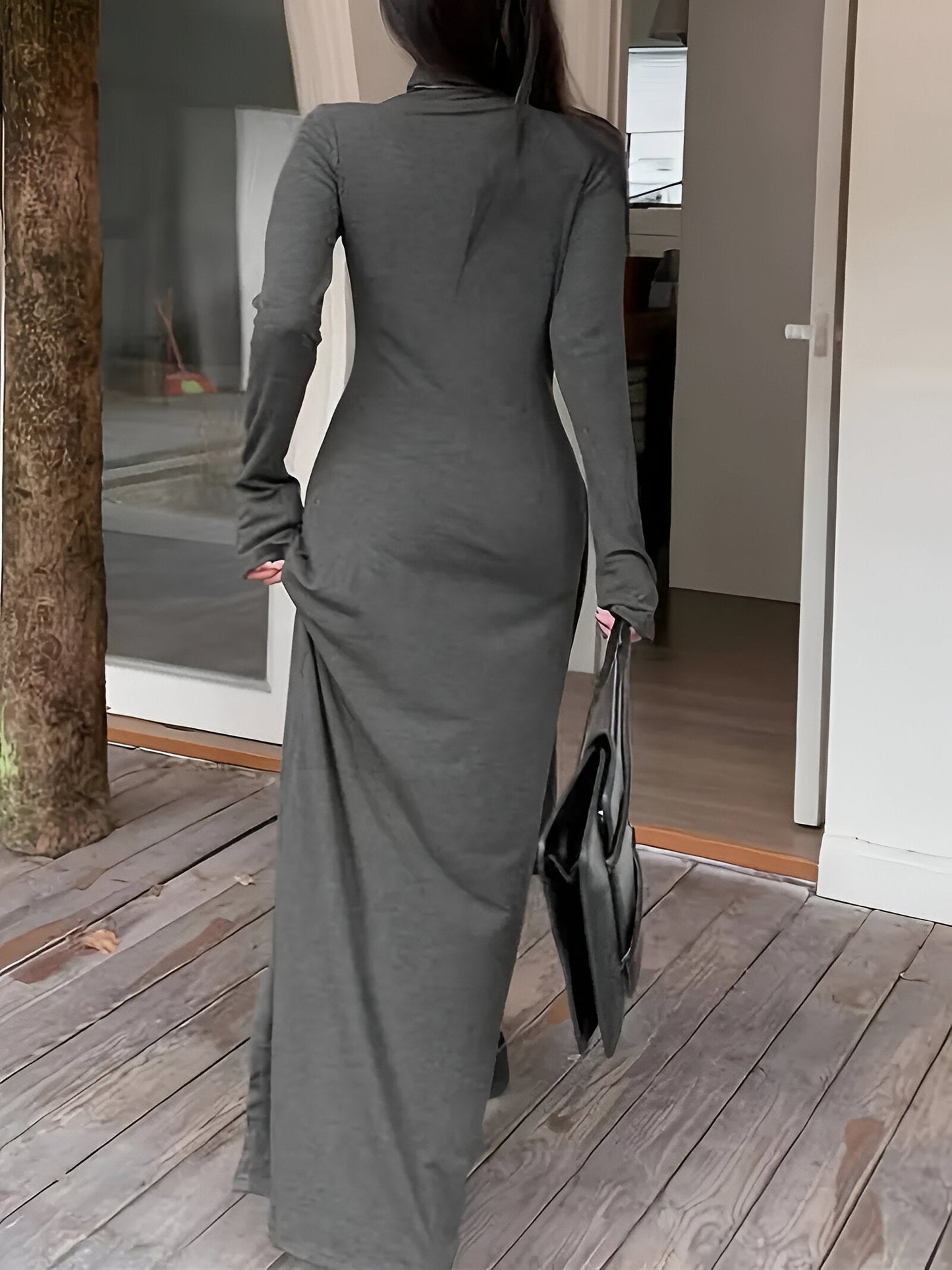 Palmyra | Elégante robe bodycon gris foncé avec ourlet asymétrique