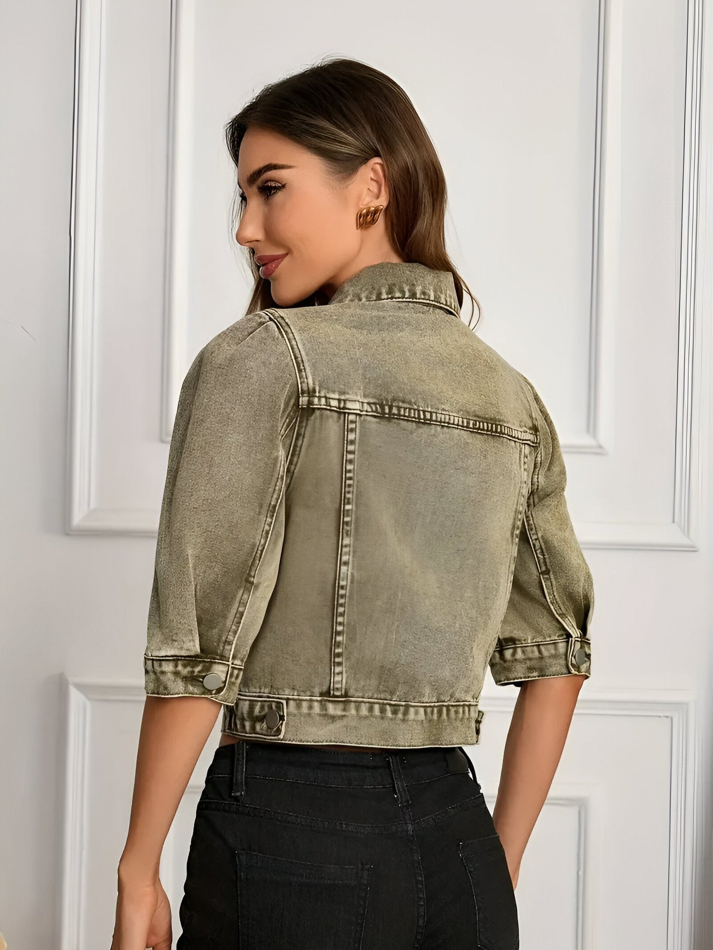 Idonia | Veste courte en denim vert olive chic