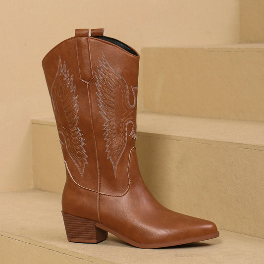 Noël | Cowgirl Bottes hautes au genou 2024 Nouvelle tendance Talons compensé