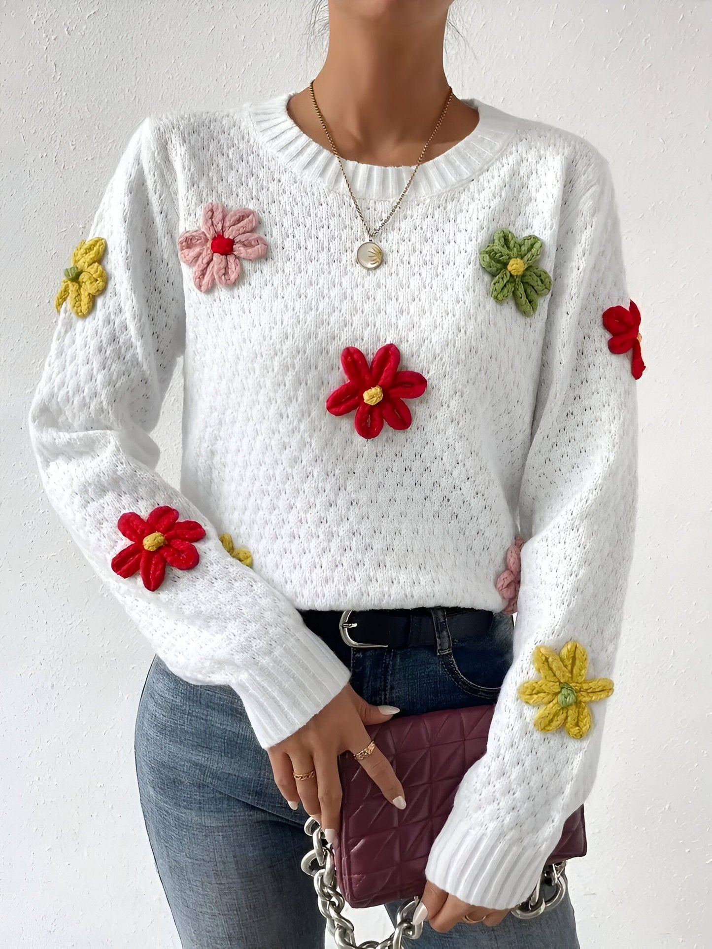 Camila | Pull à col rond et imprimé à fleurs