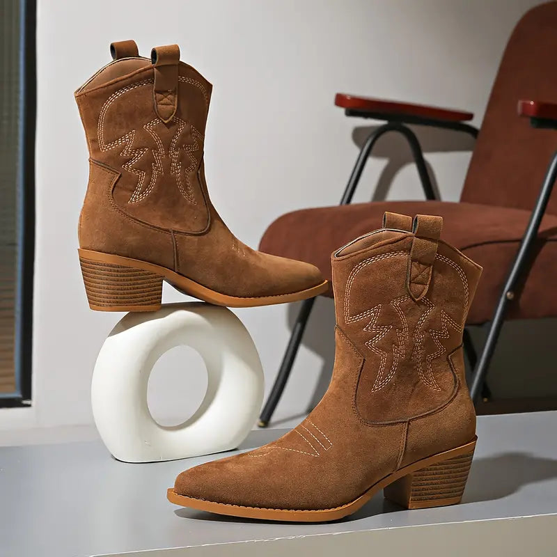 Aron | Bottes western brodées à hauteur moyenne pour femme