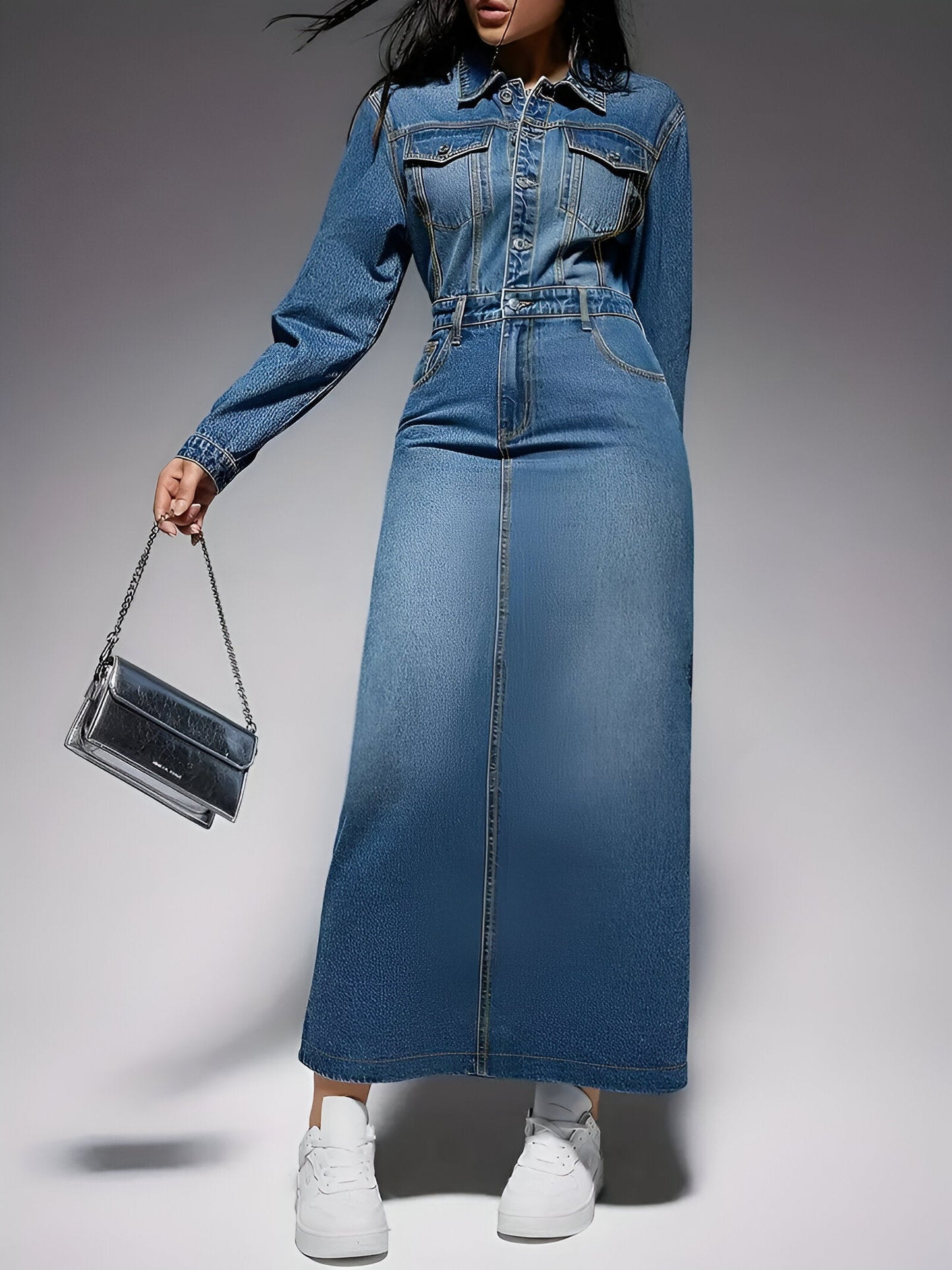 Jacinta | Stylée robe à manches longues en denim