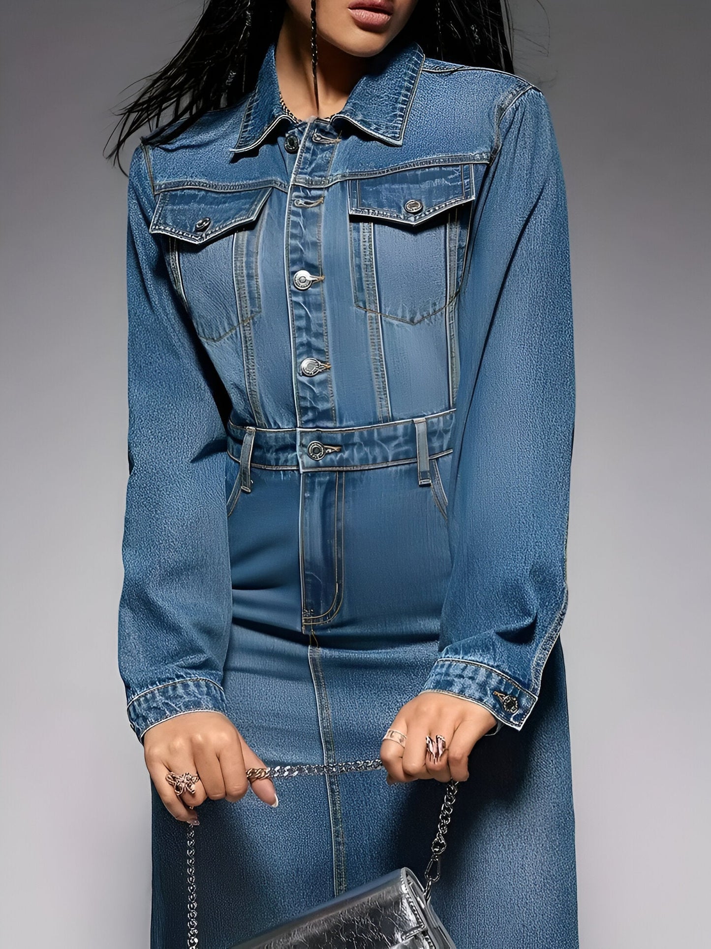 Jacinta | Stylée robe à manches longues en denim