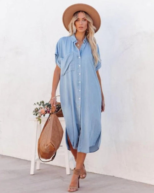 Emily - Robe chemise en denim à manches courtes