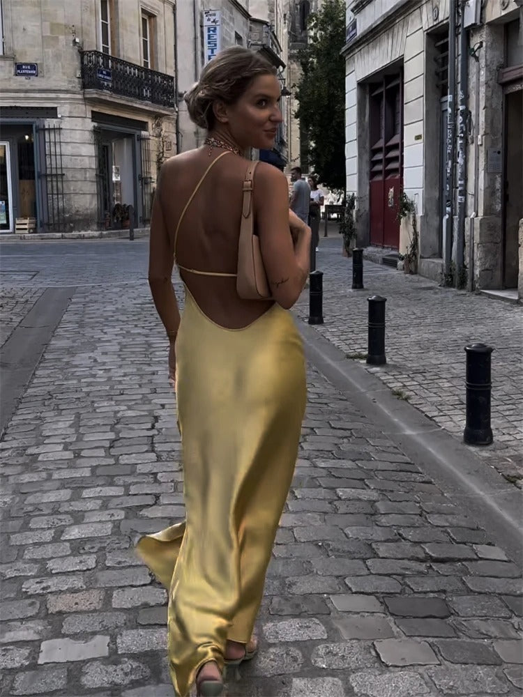 Adelaide - Robe midi jaune élégante